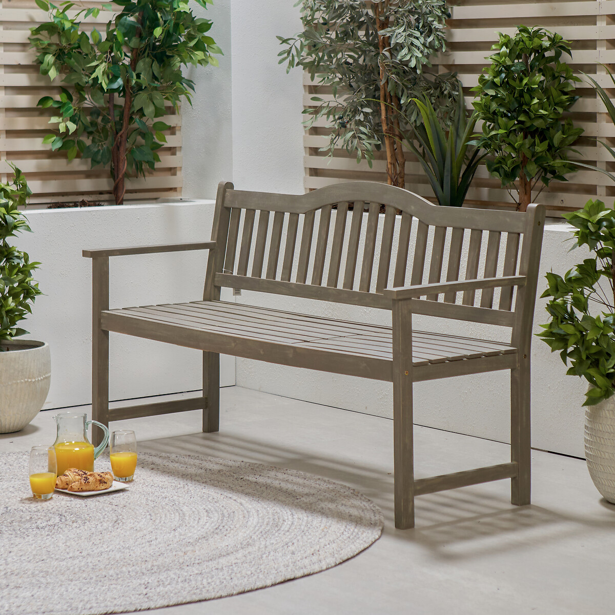 Antique Grey Acacia Wood Bench with Pop Up Table grey , SO'HOME