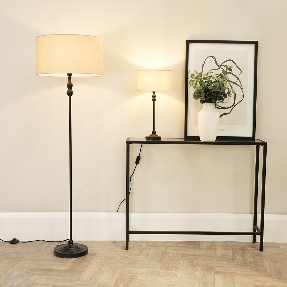 Maude Metal Candlestick Floor Lamp with Fabric Shade natural, SO'HOME