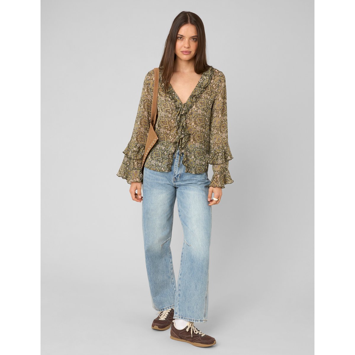Blouse imprimée volantée multicolore, BZB