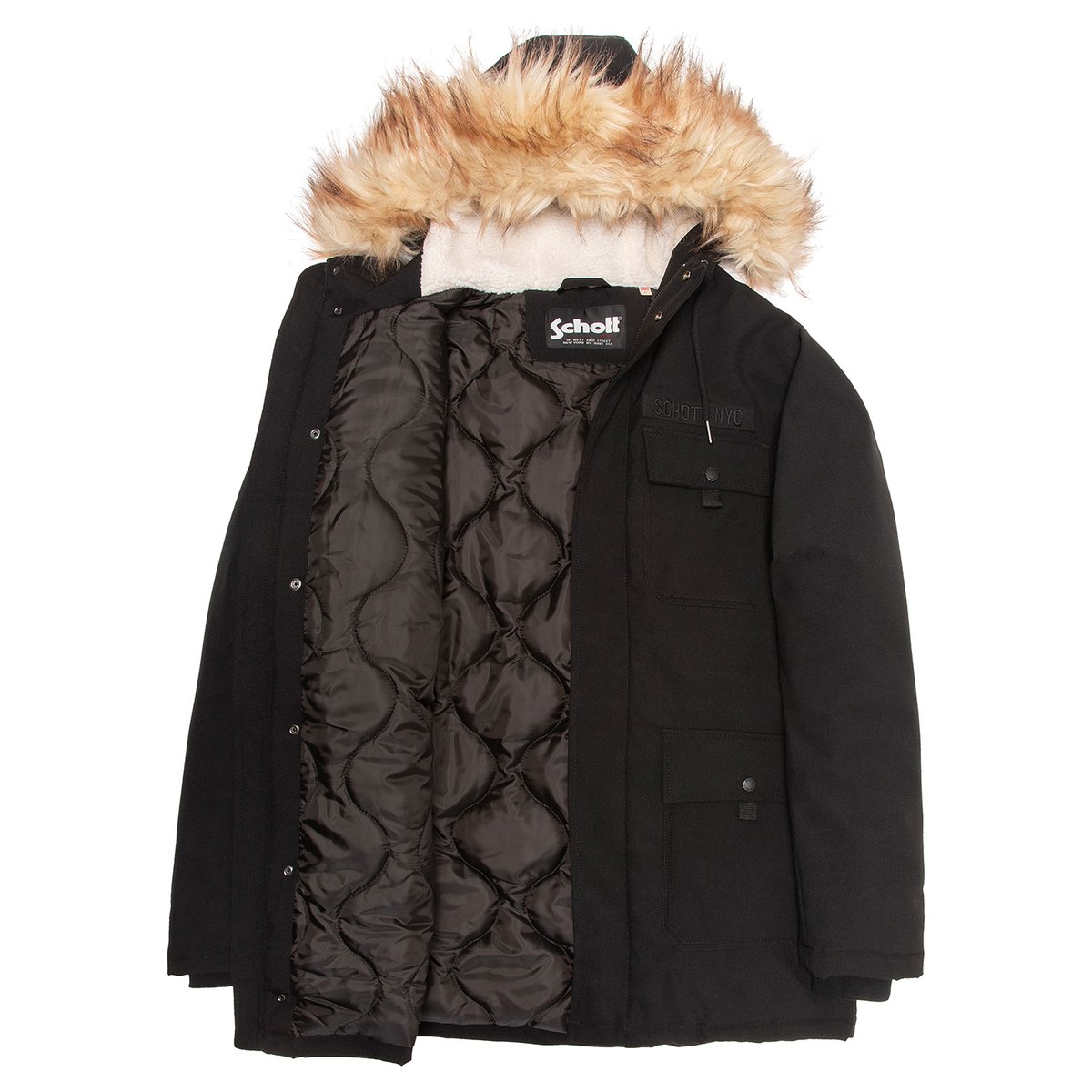 Parka à capuche avec imitation fourrure amovible noir, SCHOTT