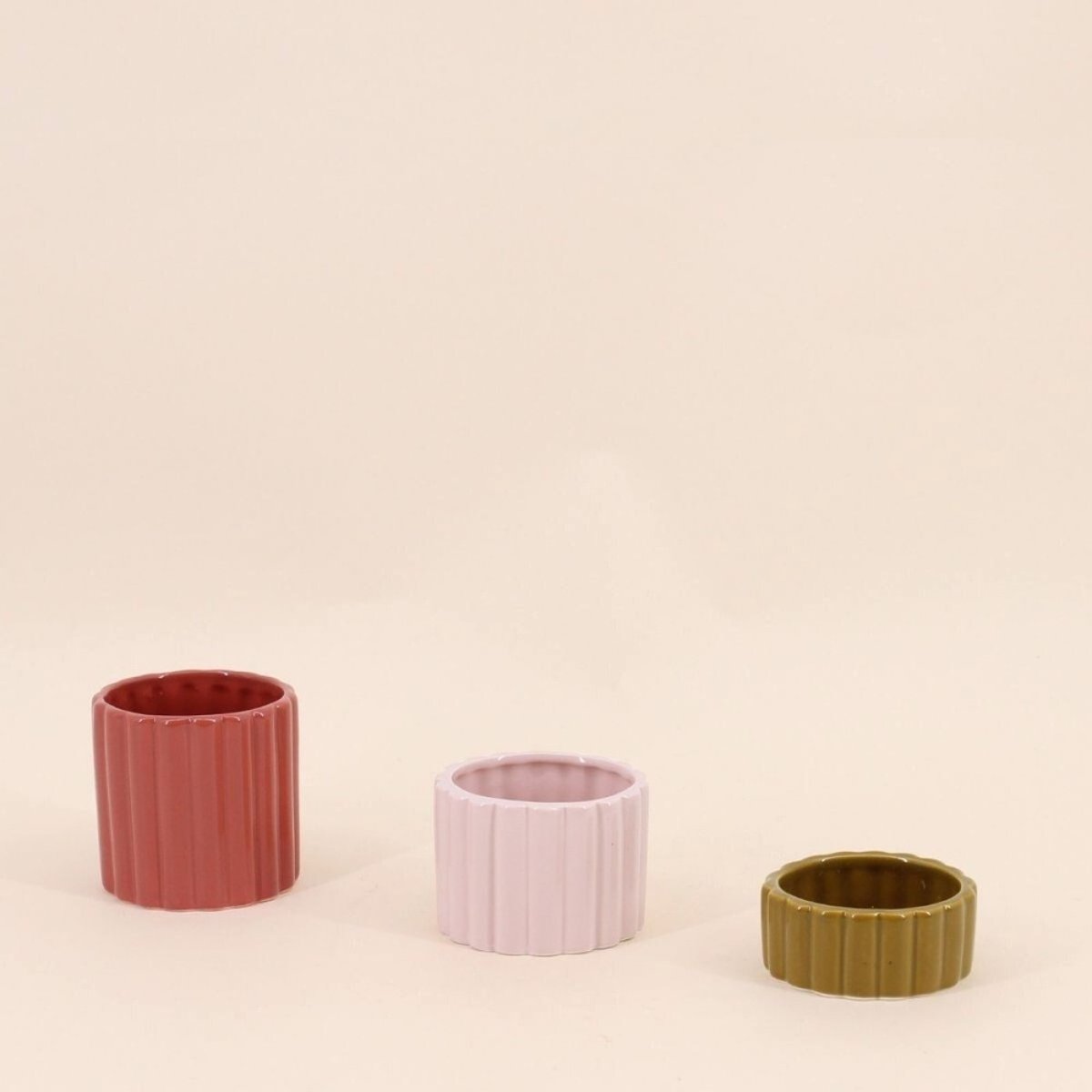 Set de 3 photophores en céramique rose, ORNAMI