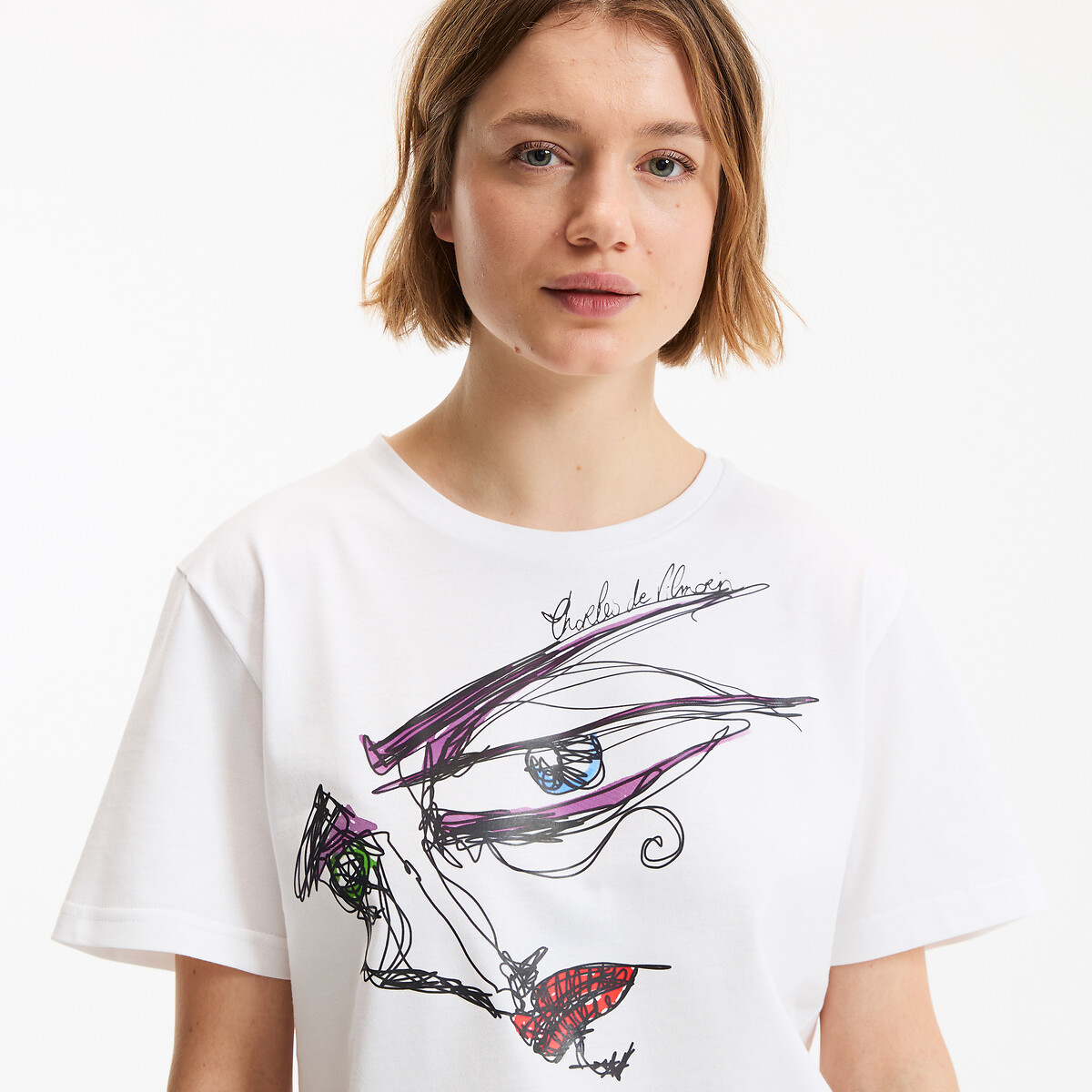 Graphic Print Crew Neck Short Sleeve T-Shirt white, CHARLES DE VILMORIN X LA REDOUTE