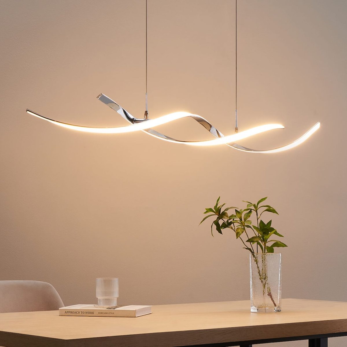 Grande suspension LED avec barres ondulées - GALBA argenté / chromé, KOSILUM