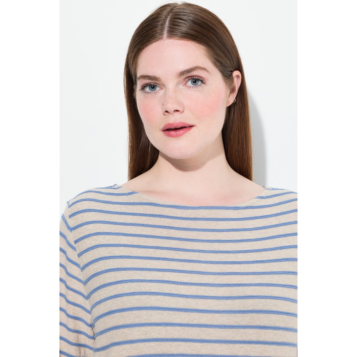 T-shirt rayé en coton bio bleu jean, ULLA POPKEN