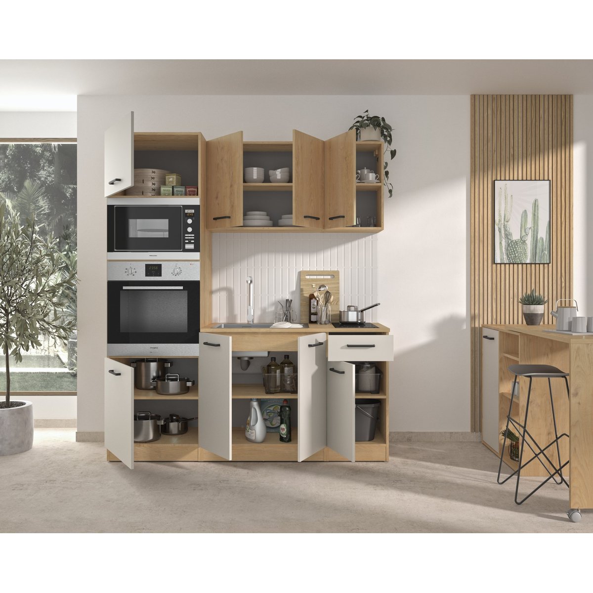 Composition cuisine effet bois chêne silva beige, GAMI