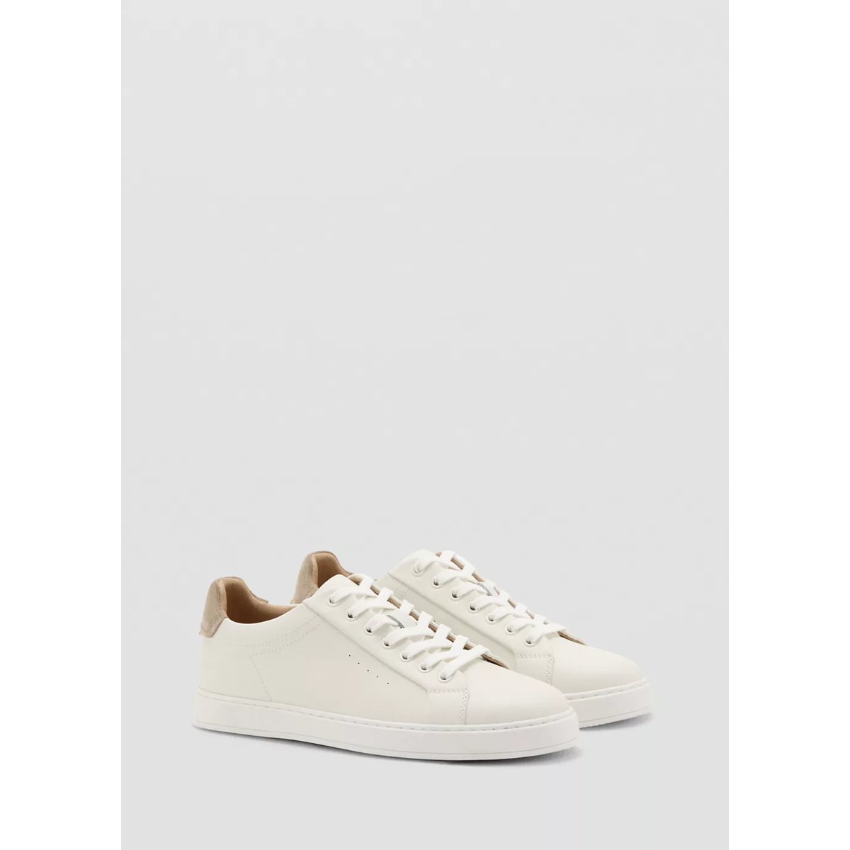 Baskets cuir empiècement contrastant blanc, MANGO MAN