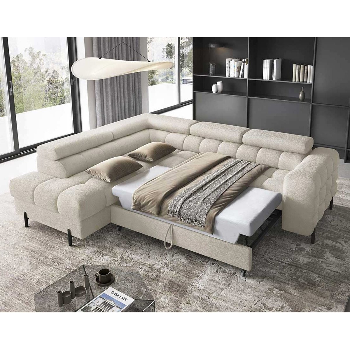 Canapé d'Angle Convertible 5 places - ELISA beige, BEST MOBILIER