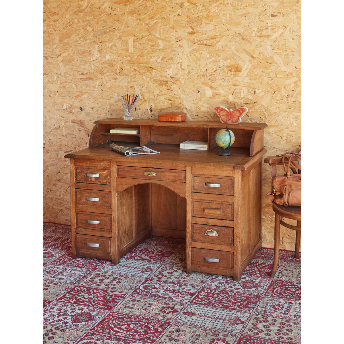 Bureau ancien en bois Edouard N°713 - Bon état bois clair, DEBONGOUT