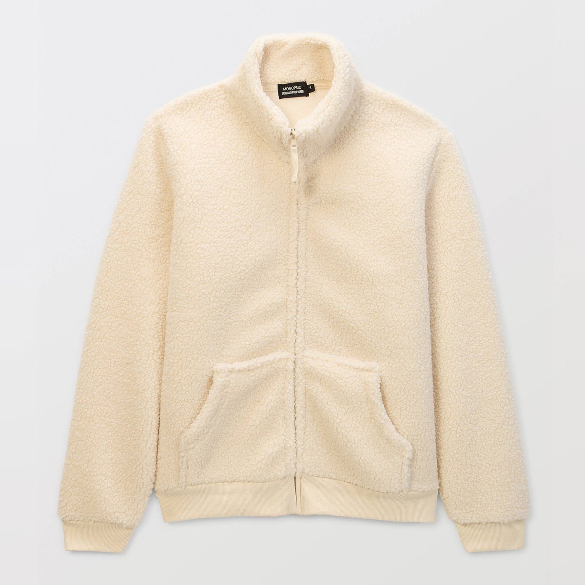 Veste zippée col montant en sherpa enduit, MONOPRIX