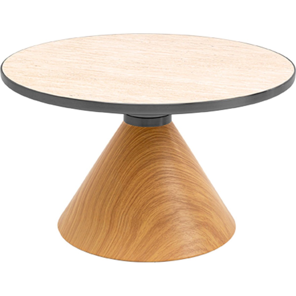 Table basse ronde, CONO travertin et chêne, KARE DESIGN