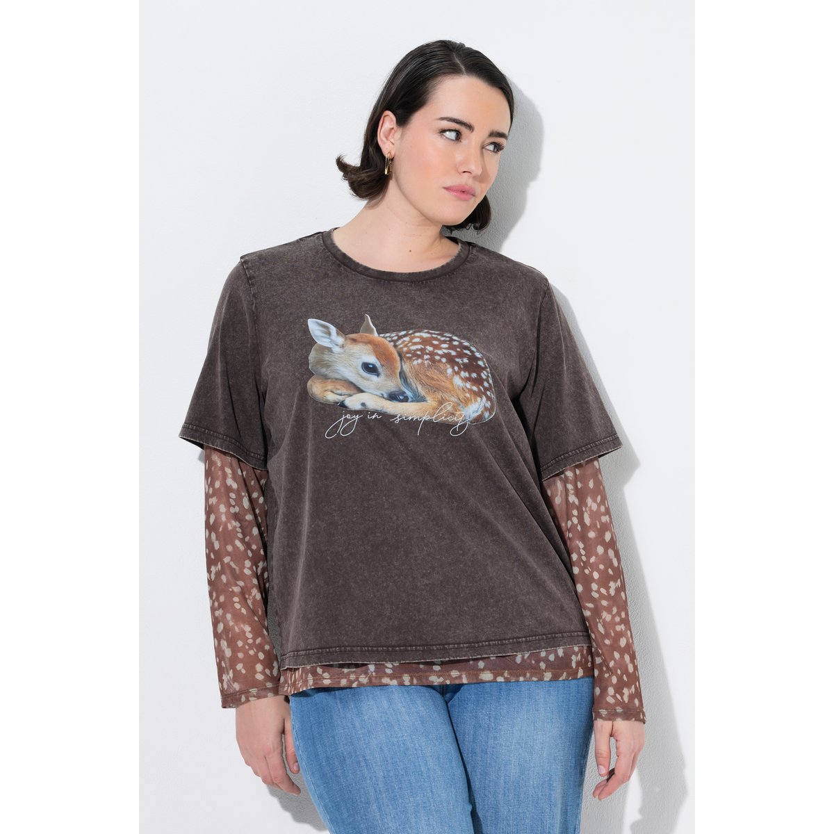 T-shirt motif faon, coupe Boxy Fit acajou, ULLA POPKEN