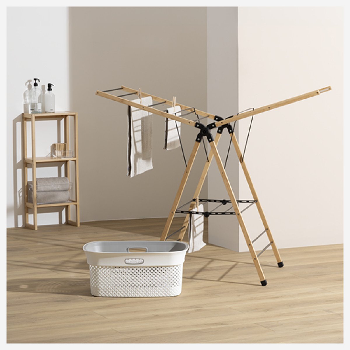 Étendoir à linge pont pliant 13m en bois BLACK BAMBOO noir, 5FIVE SIMPLY SMART