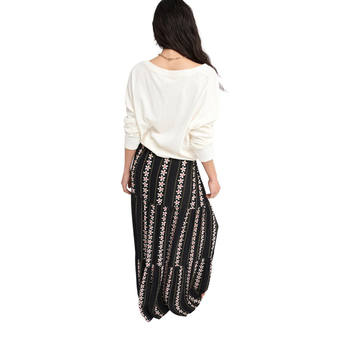 Jupe longue SWEETWATER CREPE. noir anthracite hibiscus real strip, ROXY