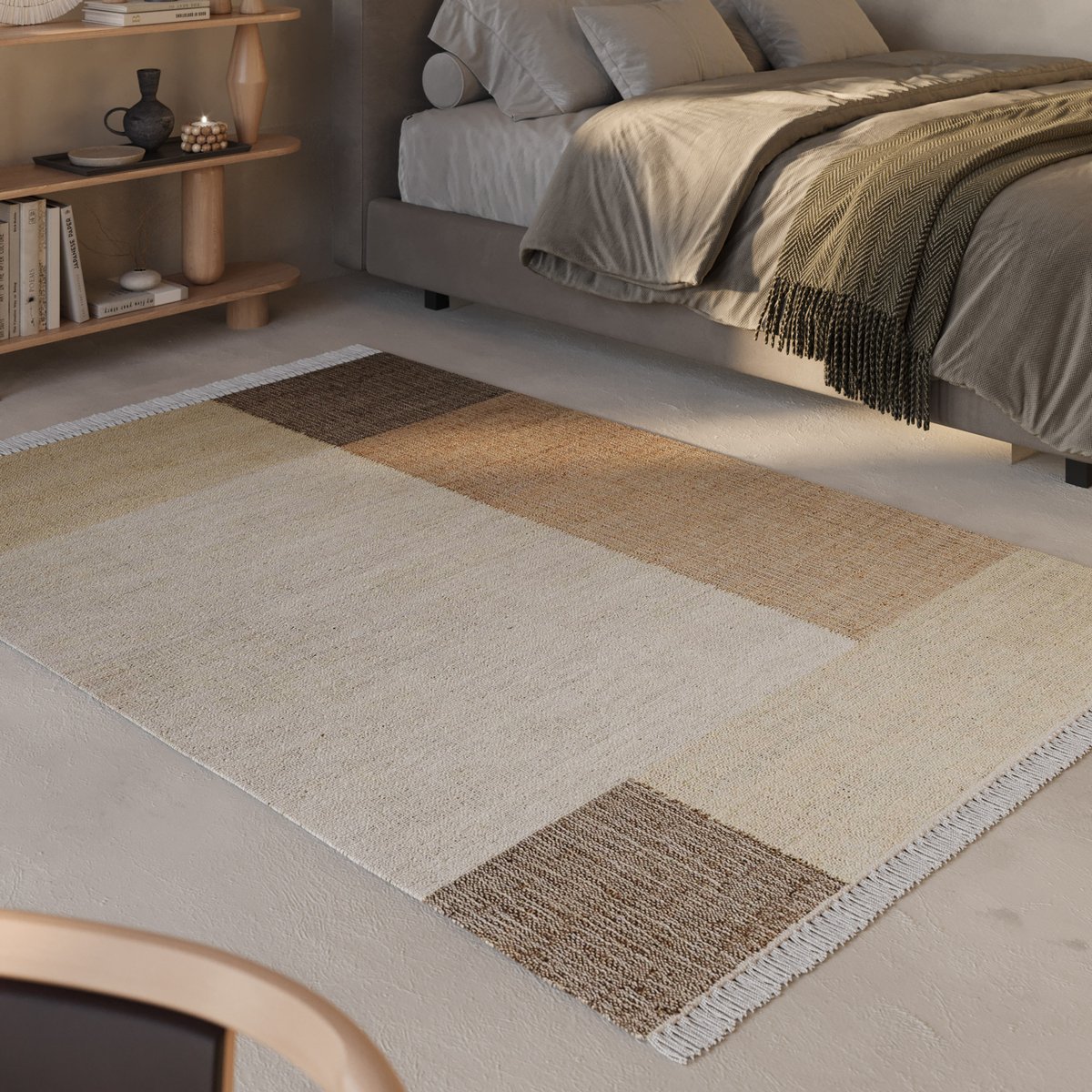 Tapis jute à franges géométrique ,  VALENTIN naturel, WECON HOME