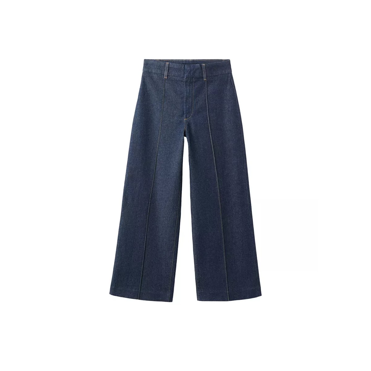 Jean large taille haute à coutures bleu, MANGO