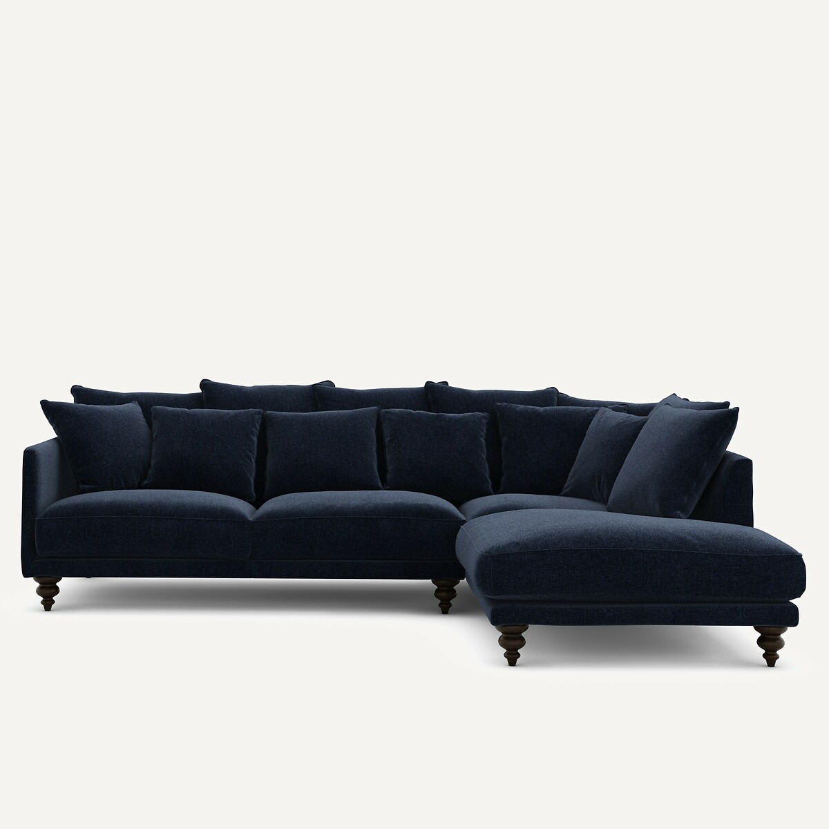 Ecksofa aus Chenille-Velours, Lazare dunkelblau, AM.PM