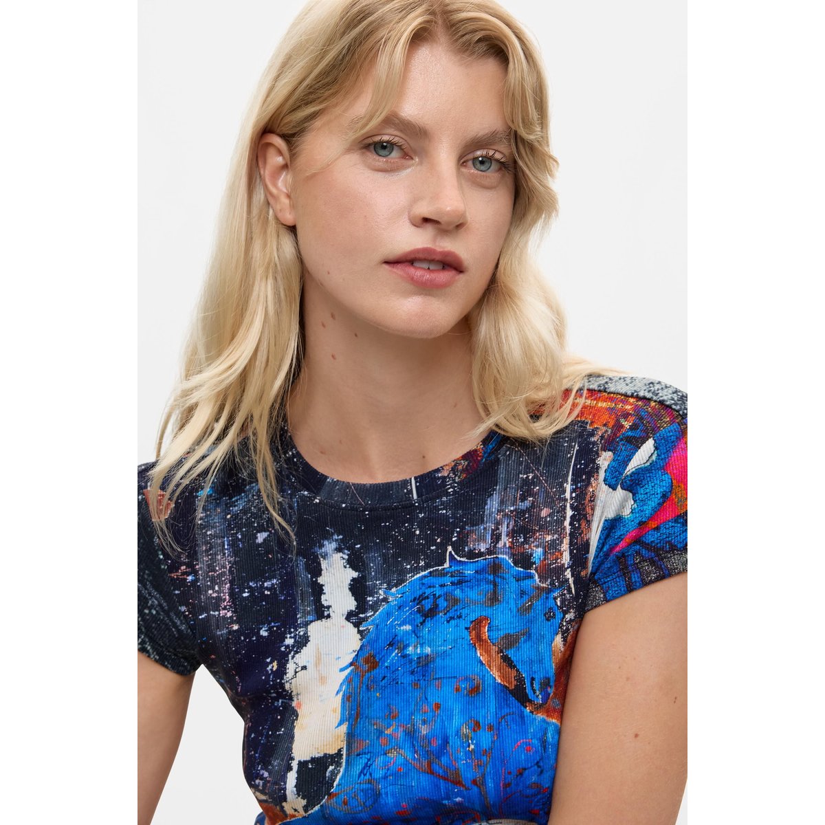 t-shirt imprimé cheval gray, DESIGUAL