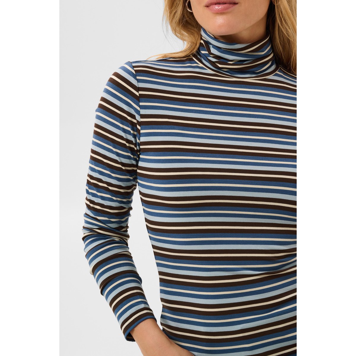 T-shirt à manches longues marron bleu coffee bean/blue multi stripe, KAFFE