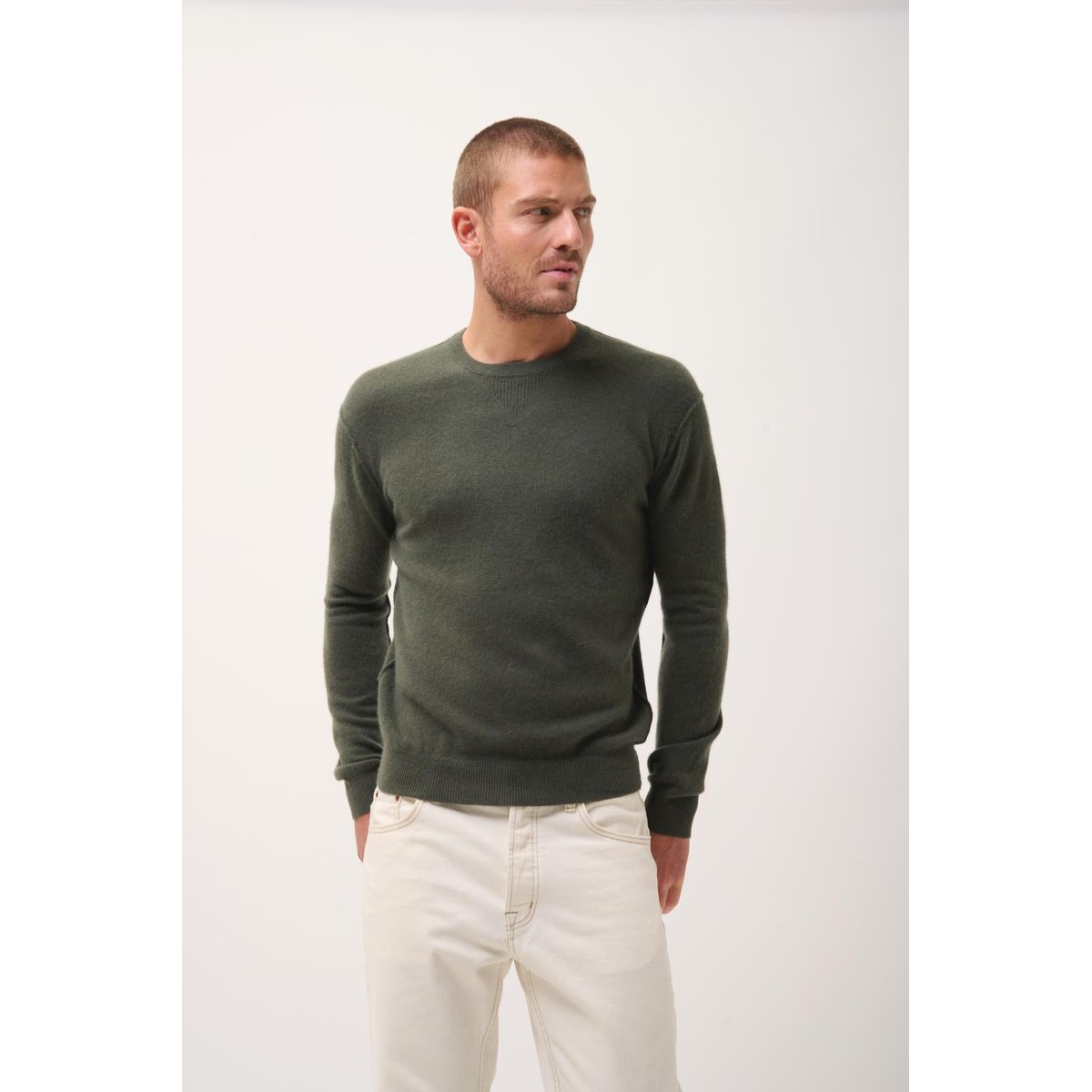 Pull Col Rond Kaki Noe kaki, JUST CASHMERE