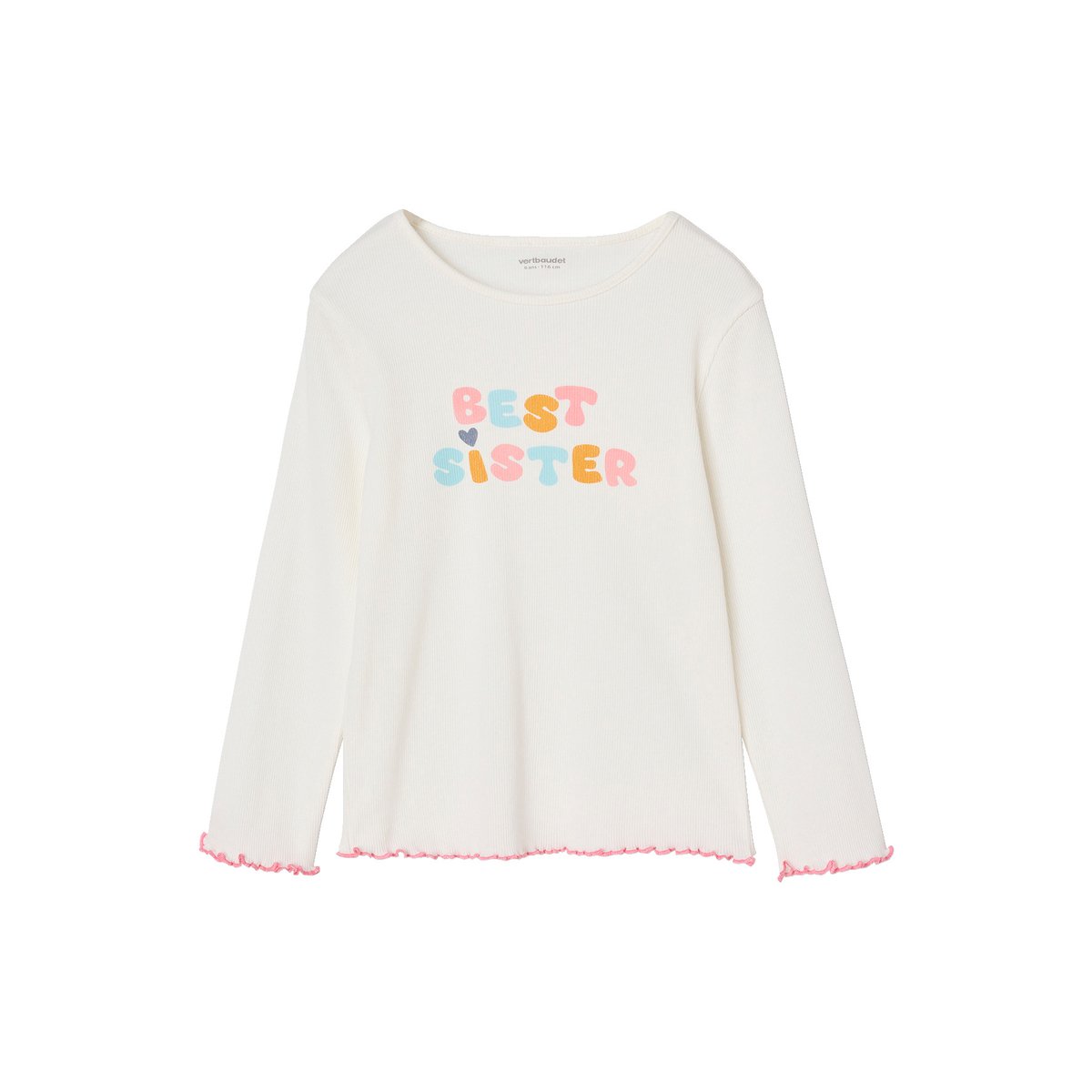 Pyjama Jersey Côtes Best Sister Fille écru, VERTBAUDET