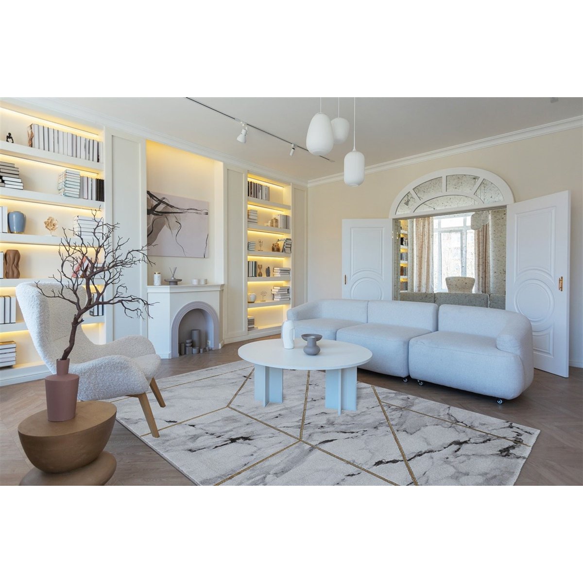 Tapis salon et chambre moderne tissé plat MARBELO gris, NOVATREND