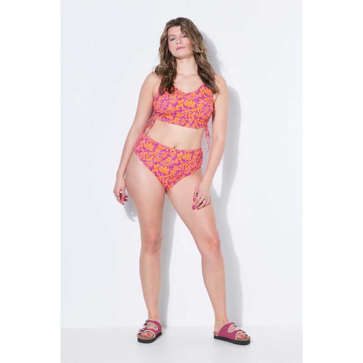 Bas de bikini, imprimé fleurs néon orange, STUDIO UNTOLD
