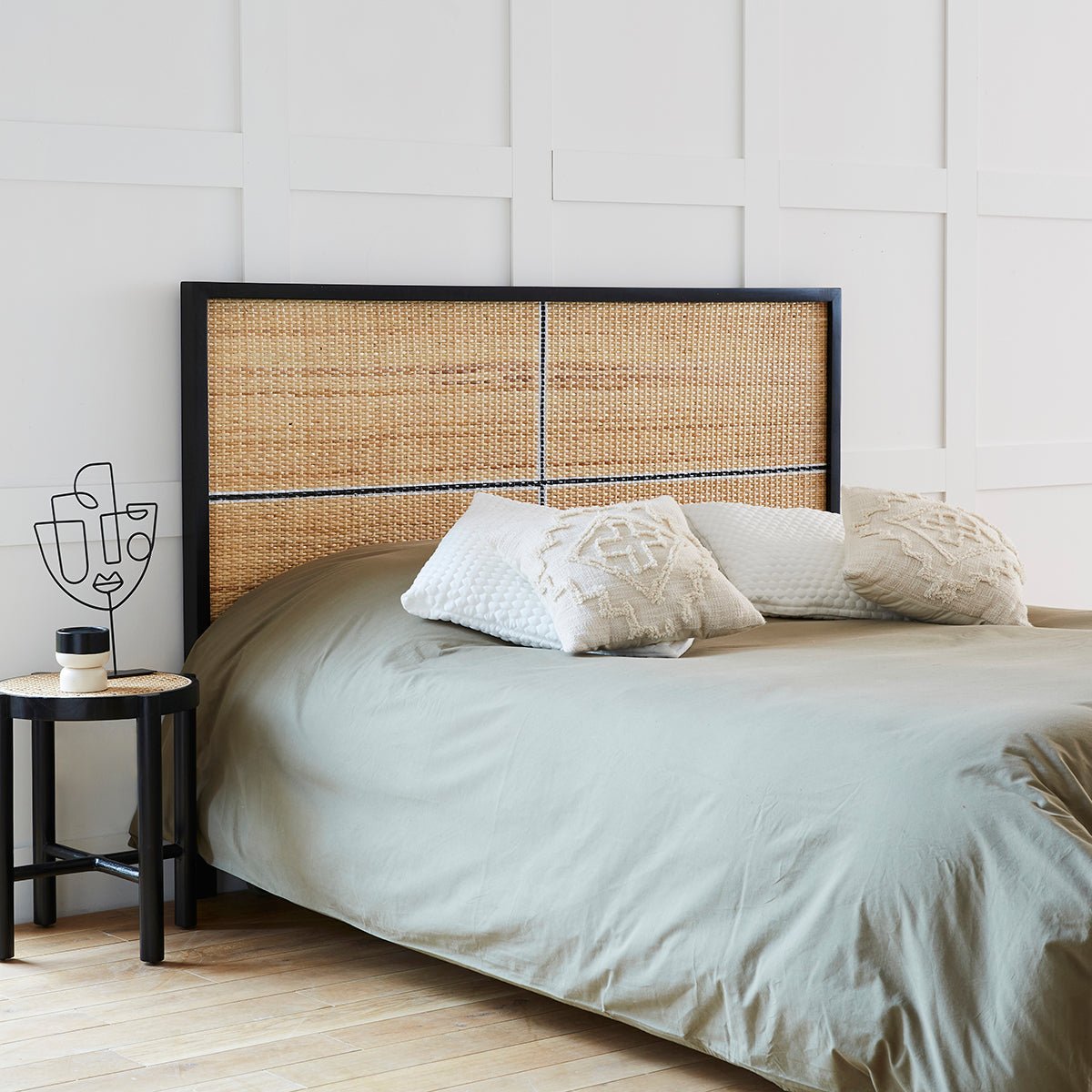 Tête de lit en bois d'acajou et rotin 160  SOHO noir, BERAH GETAH