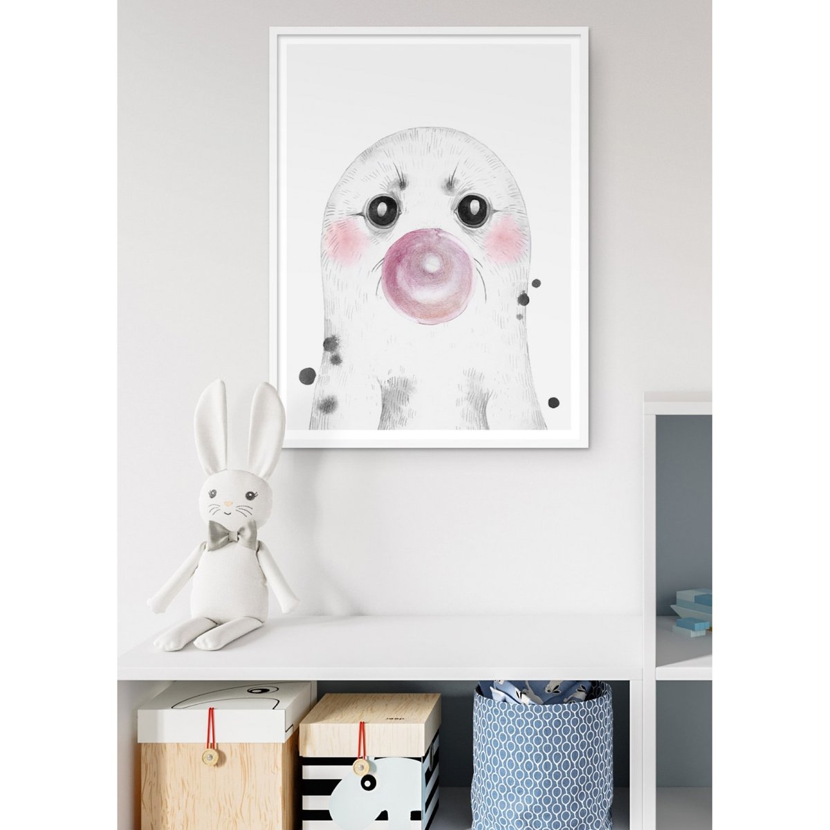 Affiche 'Bulle de Phoque Rose' blanc, L'AFFICHERIE