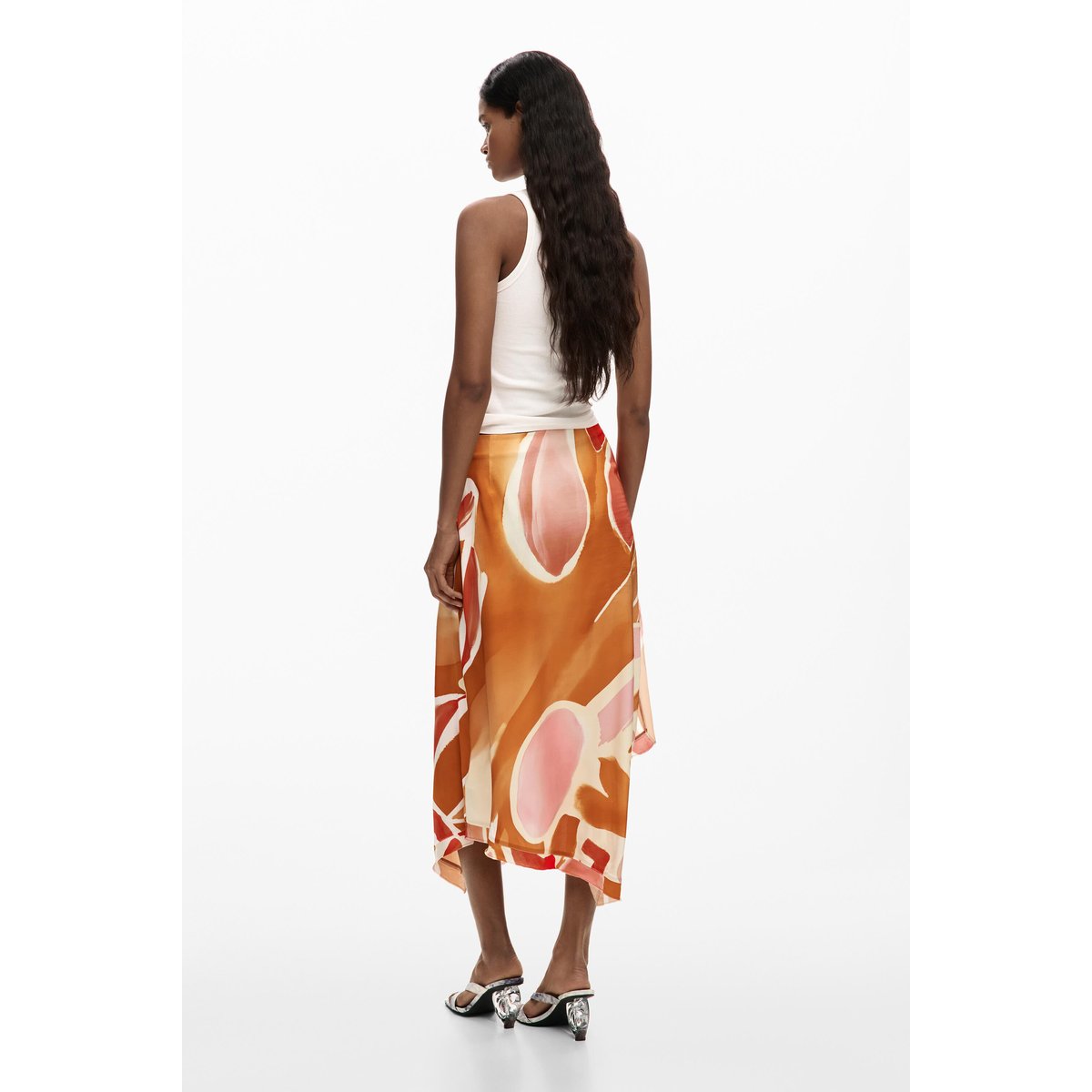 Jupe asymétrique pétales orange, DESIGUAL