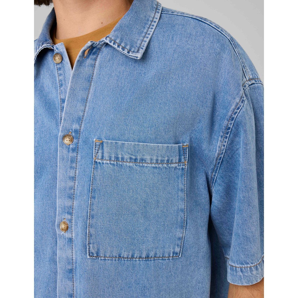 Chemise en jean manches courtes bleu moyen, BZB