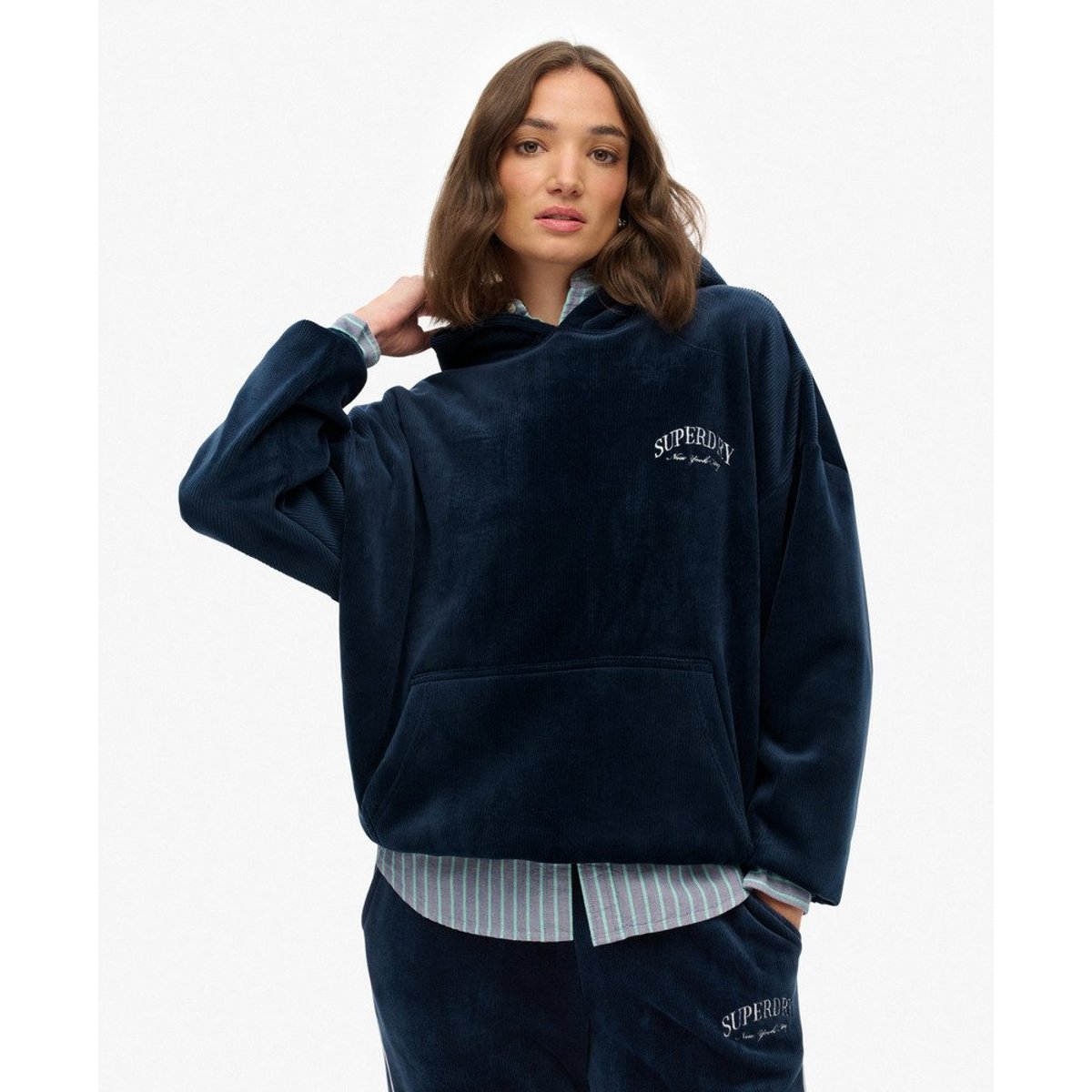 Country Club Velour Sweat à capuche décontracté bleu marine intense, SUPERDRY