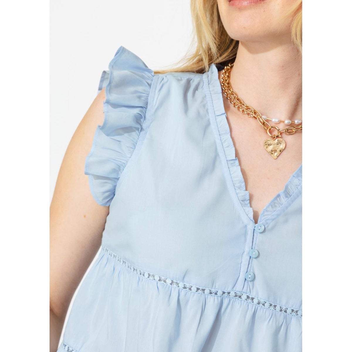 Blouse volantée bleu, PROMOD