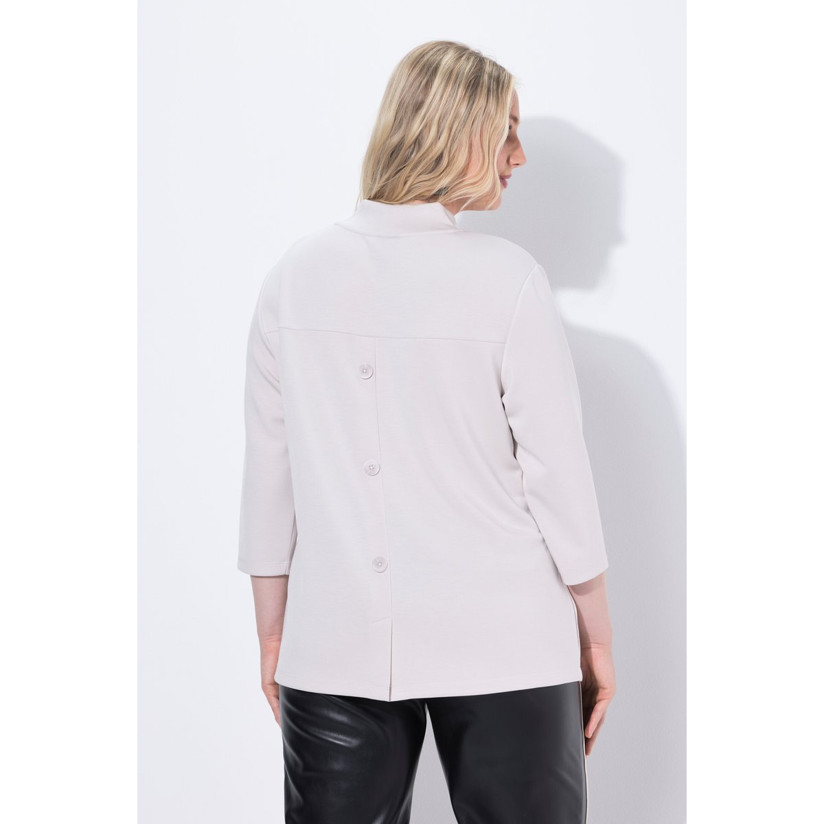 Sweat-shirt à col montant et manches 3/4 granit doux, ULLA POPKEN