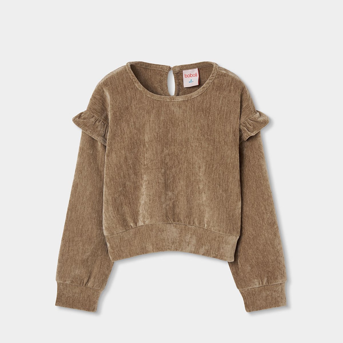 Sweat-shirt fille à volants sur les épaules beige, BOBOLI