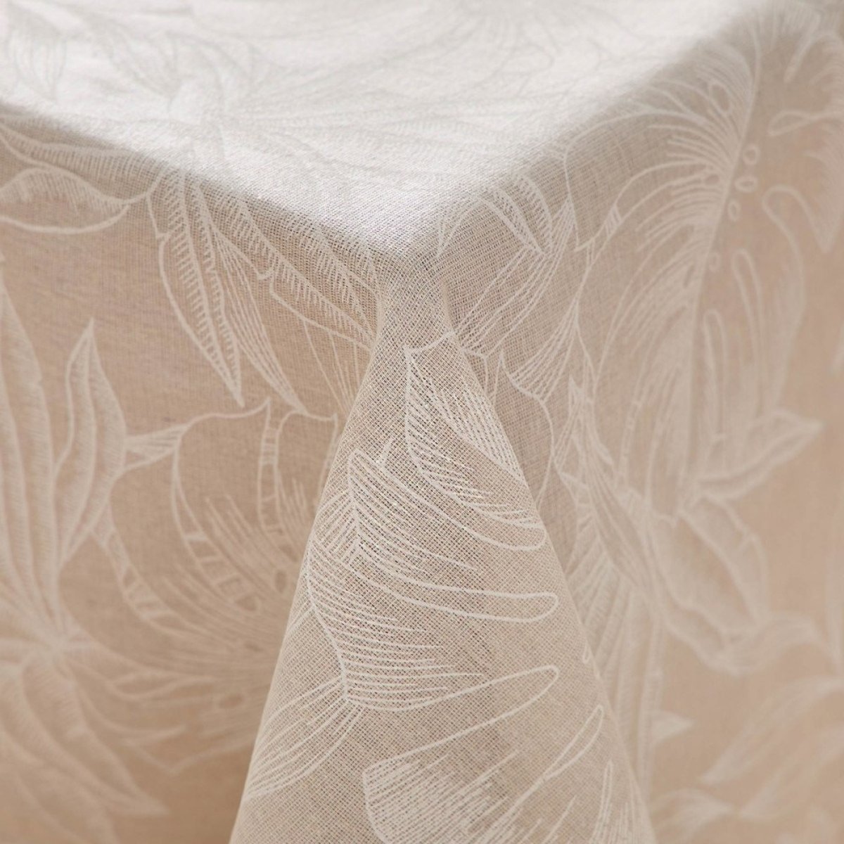 Nappe Rectangulaire 140x240 Imprimé Effet Lin Lorenza beige, DECORATIE