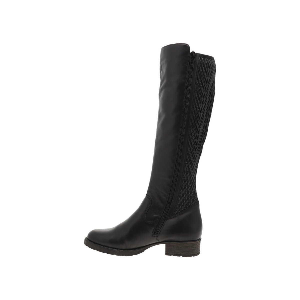 Bottes hautes en cuir brun à talon bloc moyen, doublure chaude et arrière tige stretch très confortable noir, RIEKER