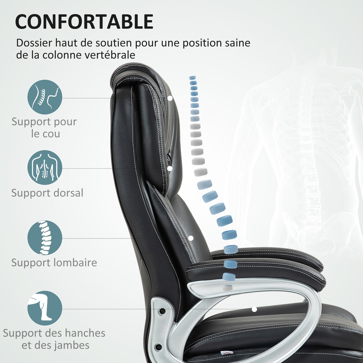 Chaise de bureau Revêtement synthétique Noir noir, HOMCOM