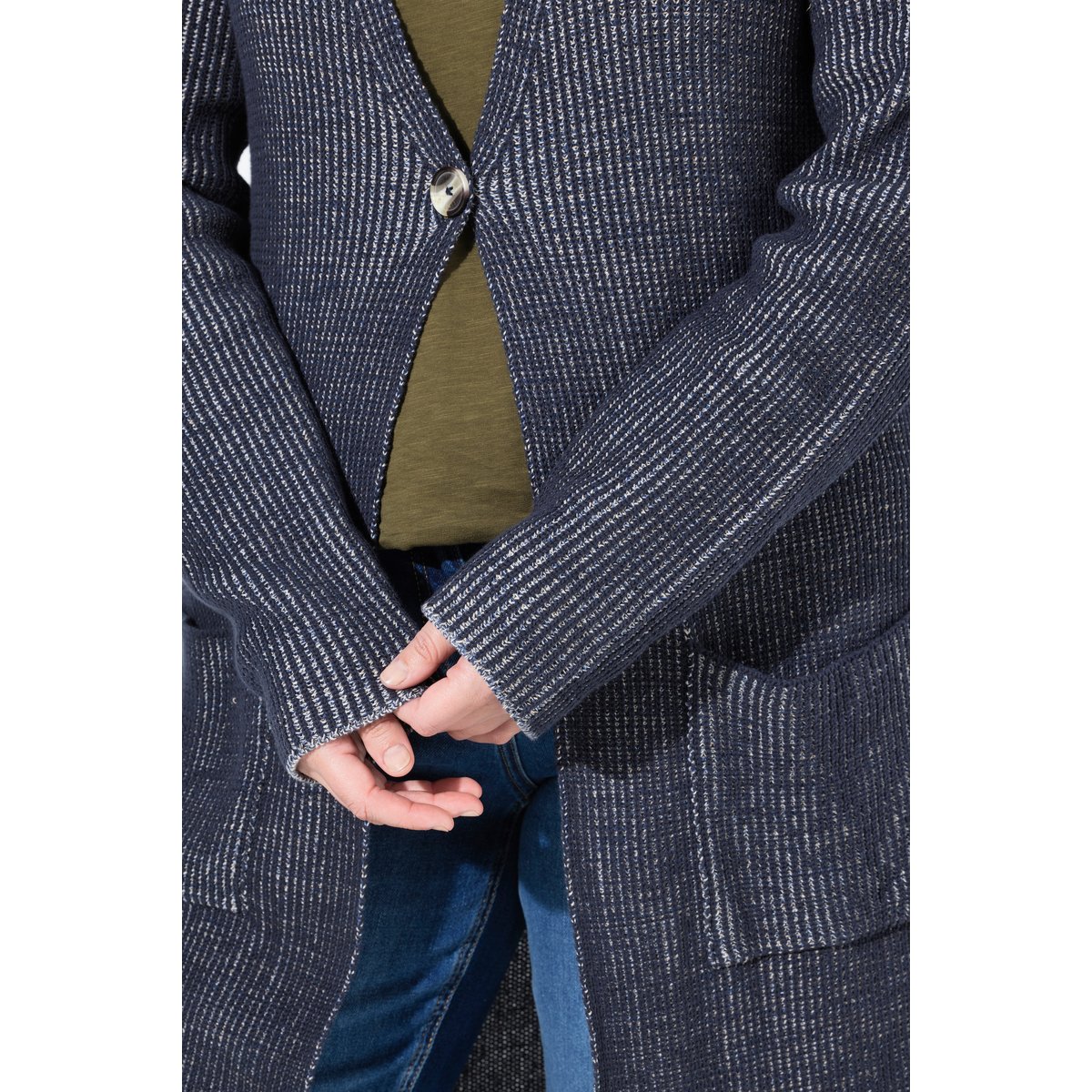Cardigan long en coton bio marine, ULLA POPKEN