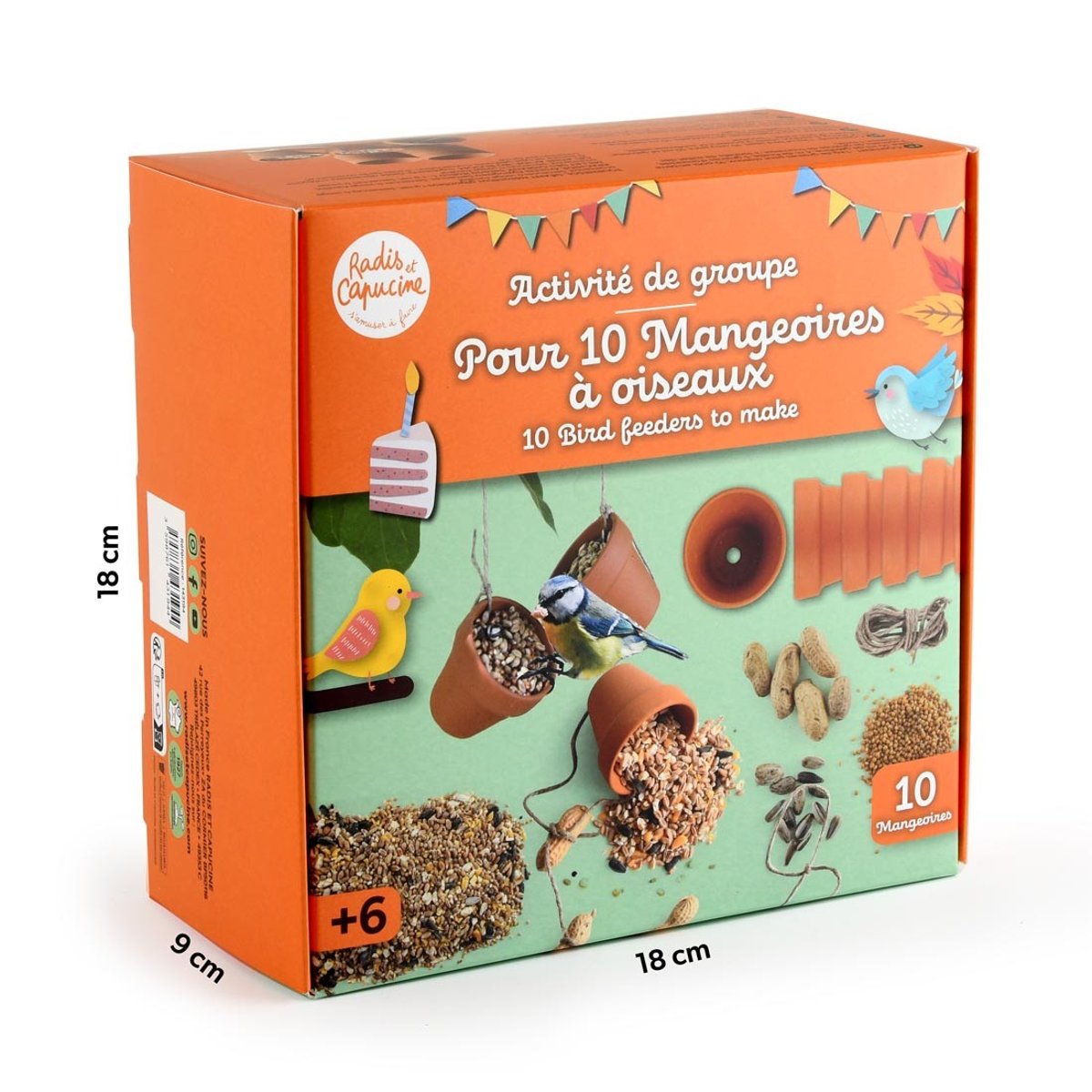 Coffret DIY - 10 mangeoires à oiseaux orange, RADIS ET CAPUCINE