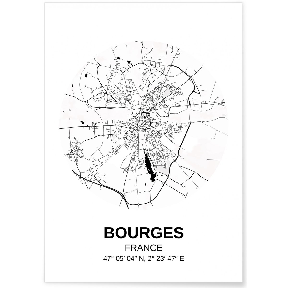 Affiche Carte Bourges blanc, L'AFFICHERIE