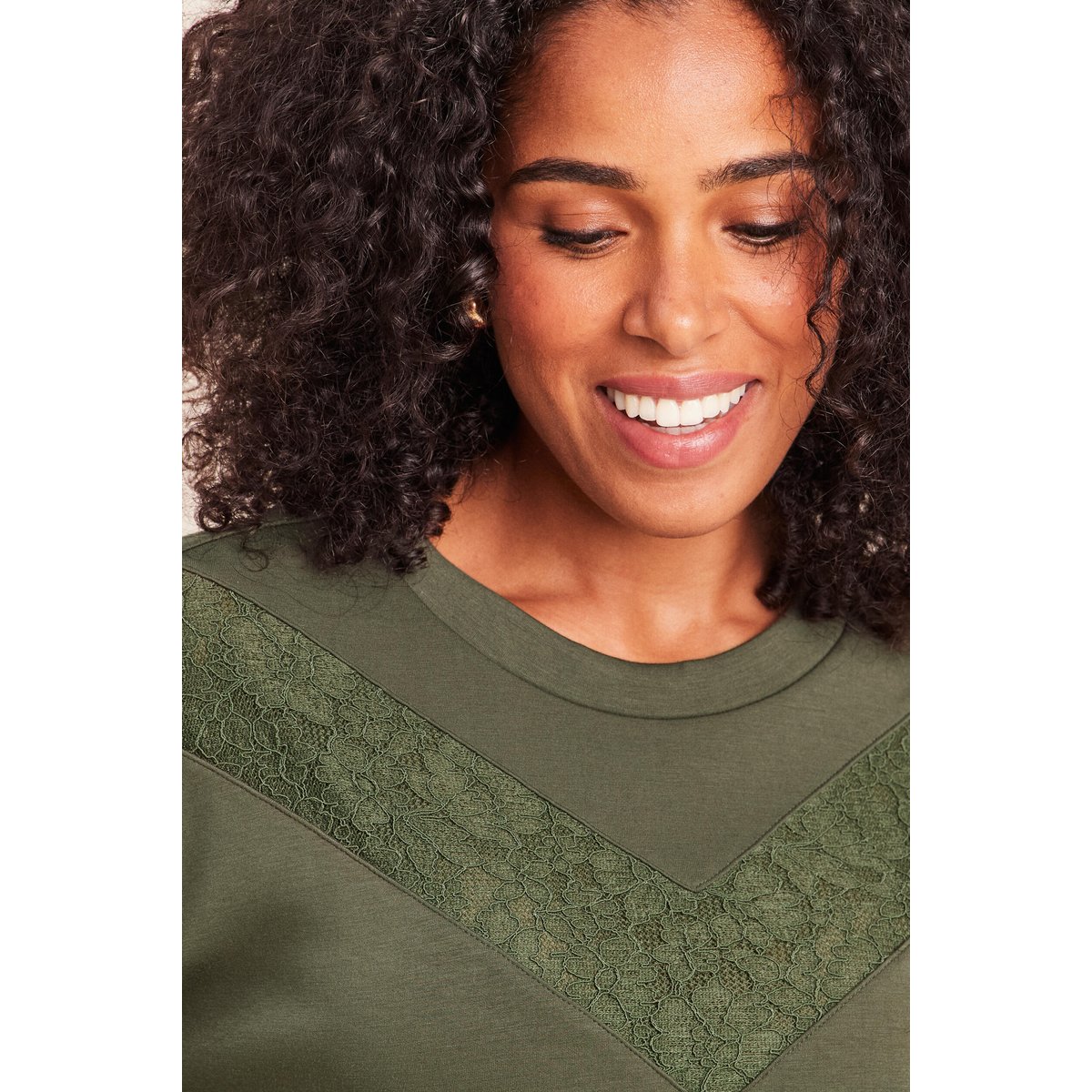Sweat manches longues détail dentelle vert kaki, BREAL