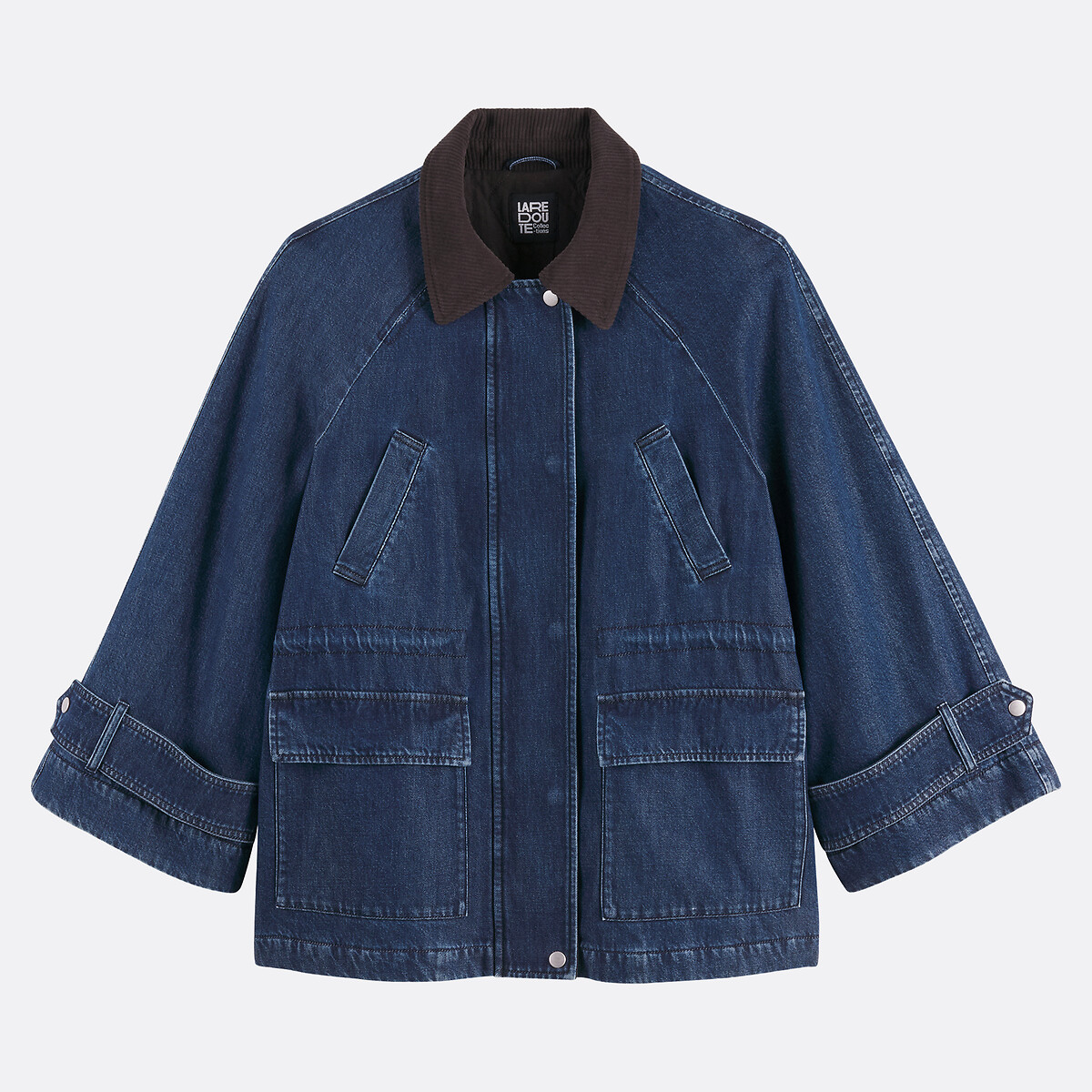 Manteau mi-long fermeture zippée, en denim bleu stone, LA REDOUTE COLLECTIONS
