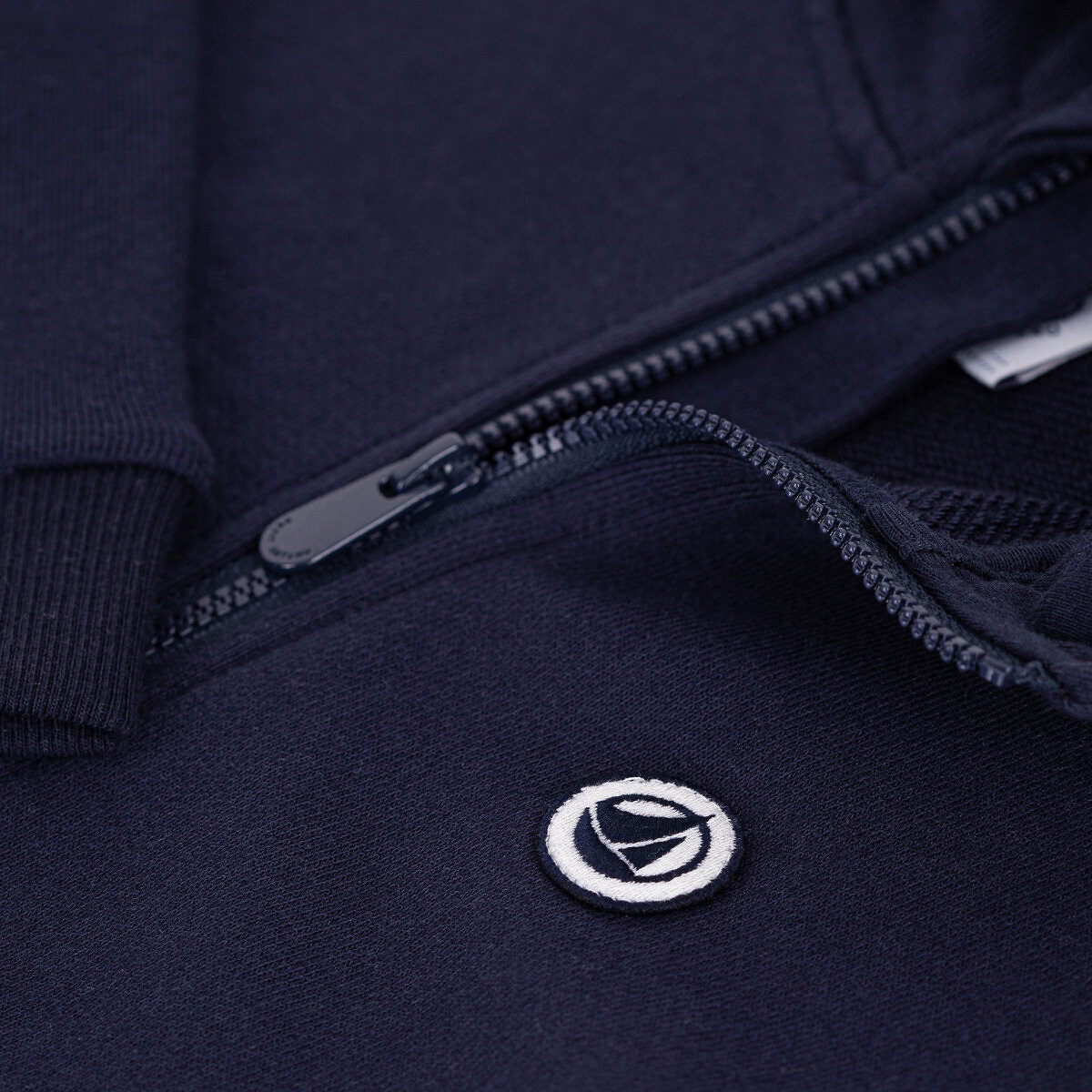 Sudadera con cremallera y capucha de felpa azul marino, PETIT BATEAU