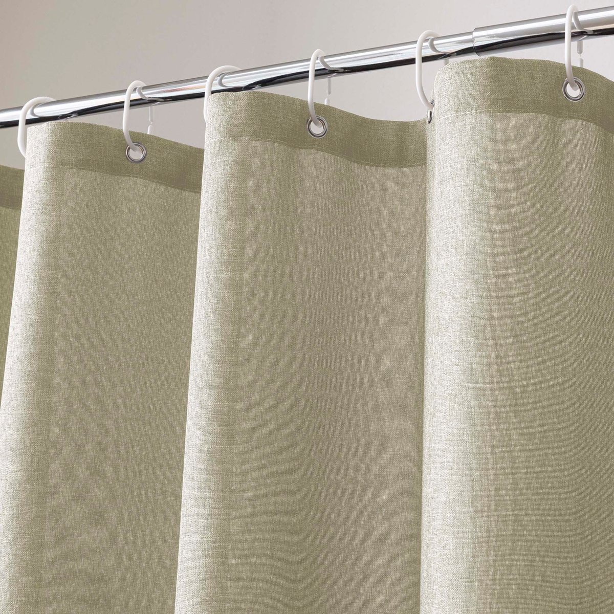 Rideau de douche uni aspect chambray avec crochets naturel, DOUCEUR D'INTÉRIEUR