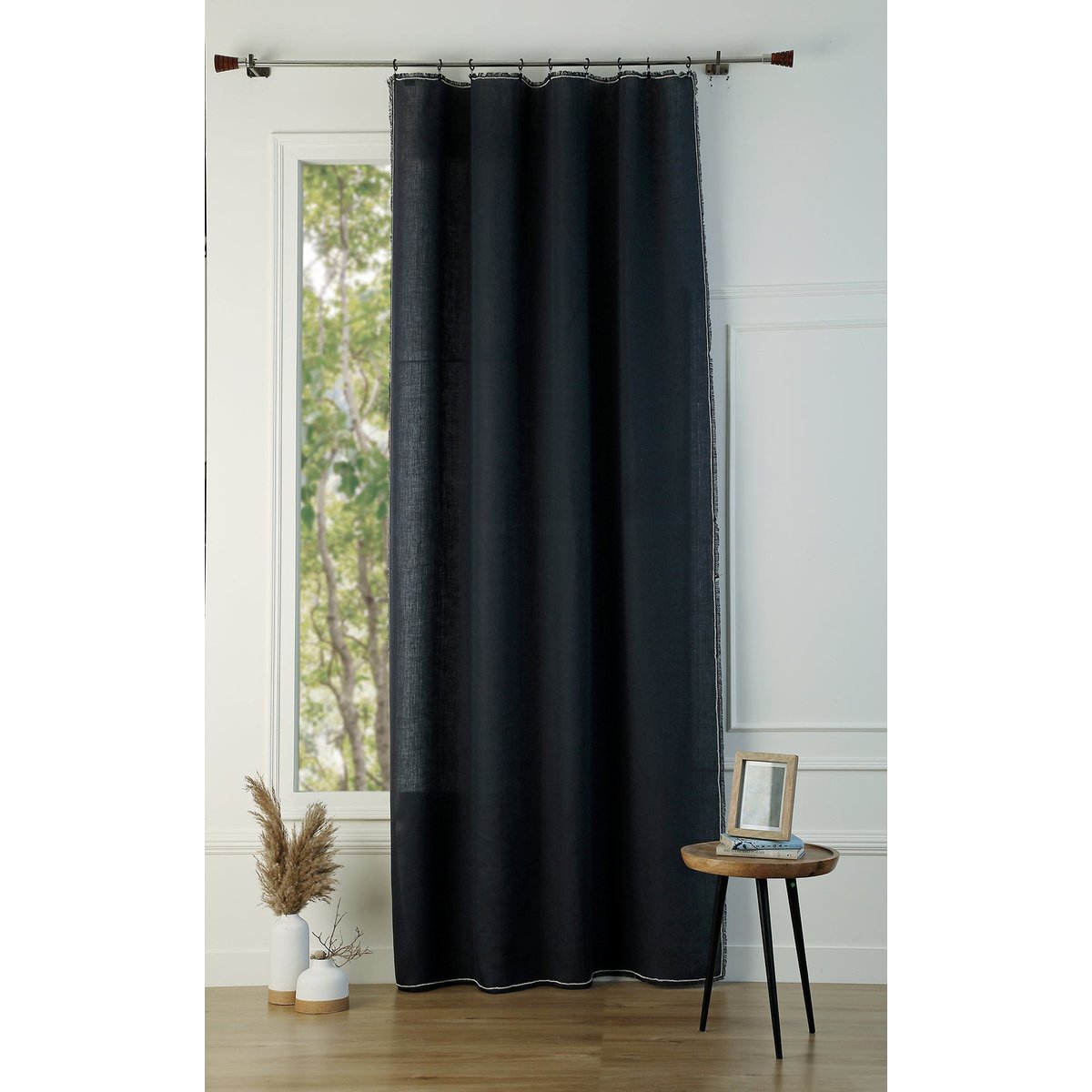 Rideau panneau lin lavé GABRIEL fusain / sable, FEBRONIE