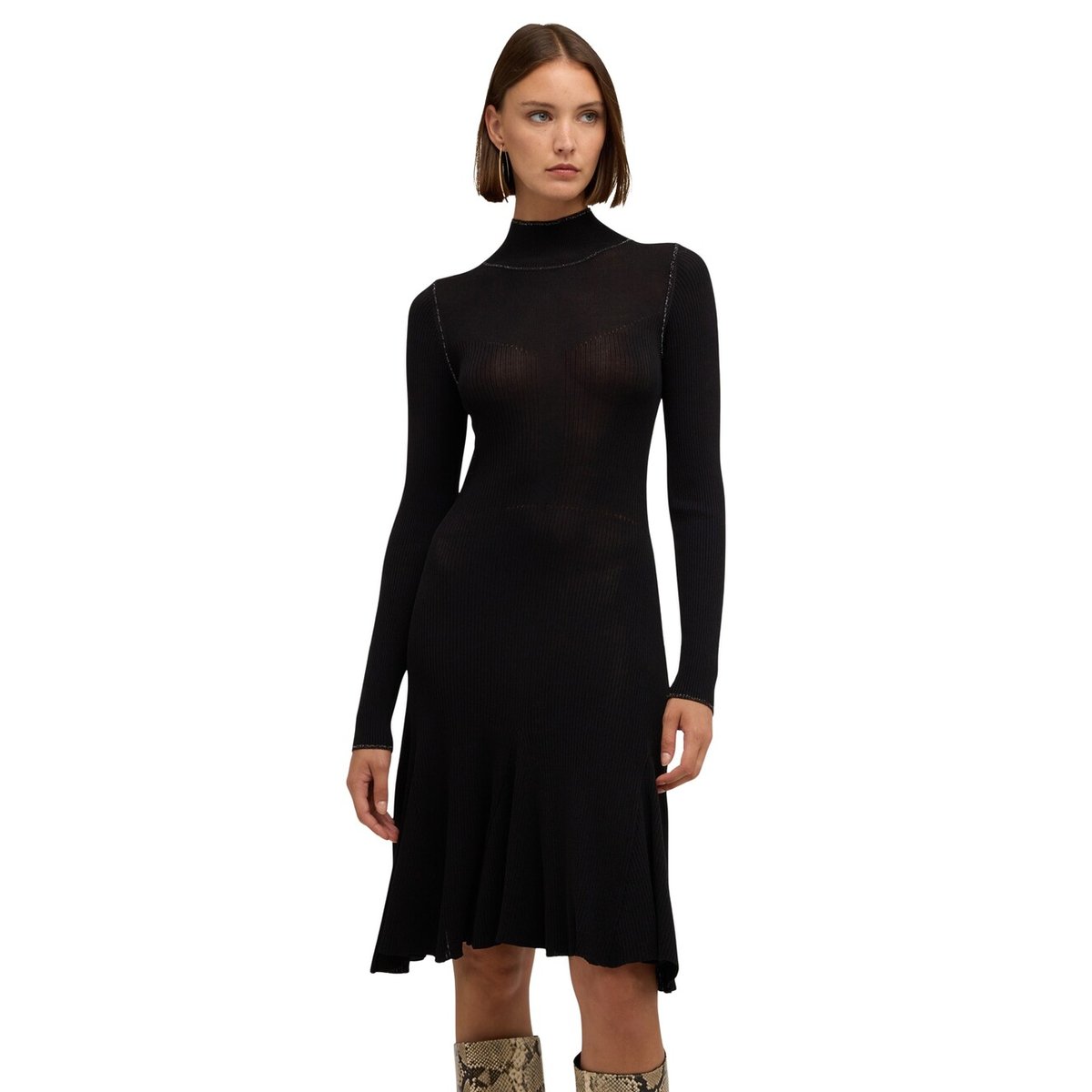 Robe évasée côtelée noir, MOTIVI