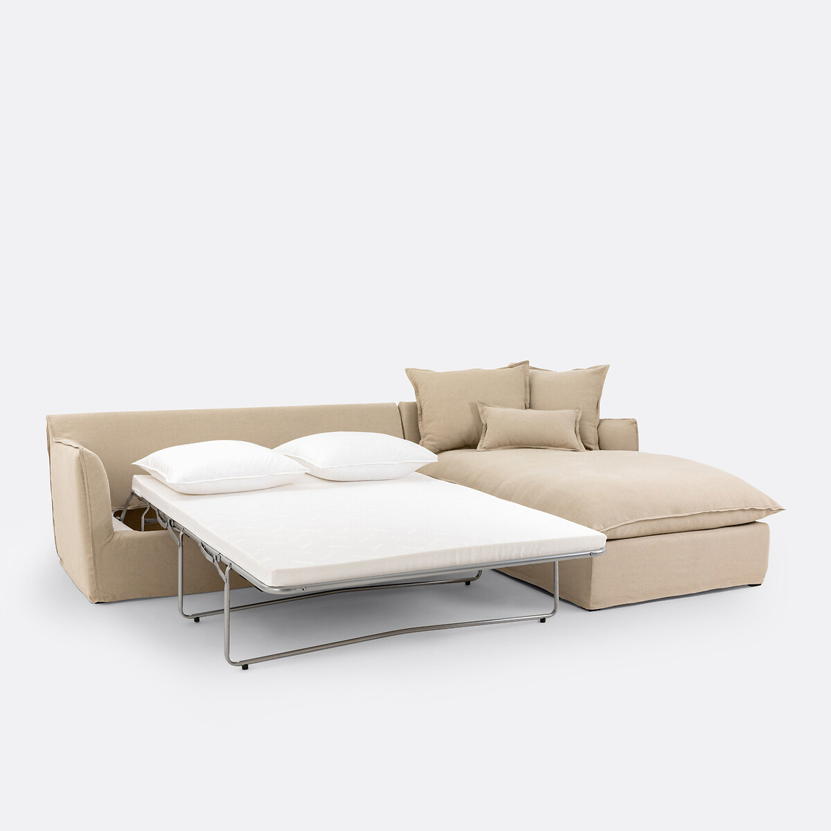 Sofá cama rinconero de 4 plazas, Comfort Bultex®, desenfundable, lino, ODNA natural, LA REDOUTE INTERIEURS