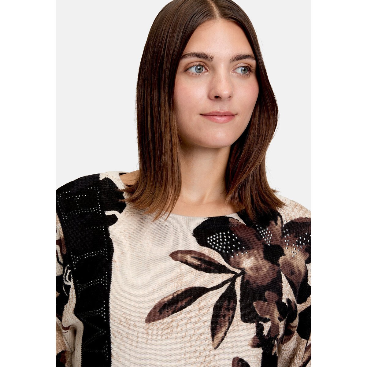 Pull-over en maille à manches chauve-souris beige/marron, BETTY BARCLAY