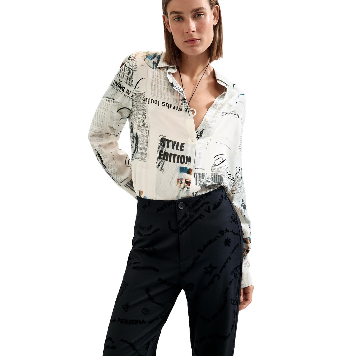 Pantalon long imprimé noir, DESIGUAL