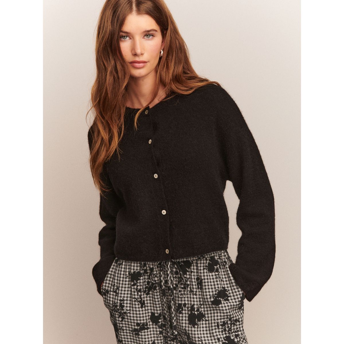Cardigan ras du cou en maille de laine noir, NEXT